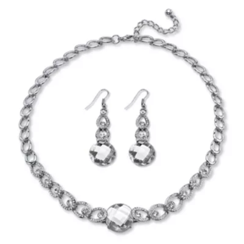 Simulated Birthstone Silvertone Jewelry Set