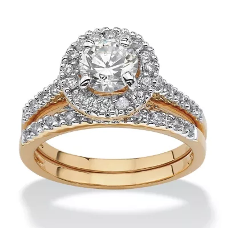 1.79 TCW Cubic Zirconia 18k Gold-Plated Wedding Band Set