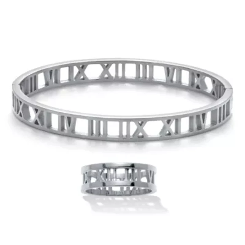 Roman Numeral Stainless Steel Bracelet and Ring Set