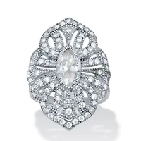 1.52 TCW Marquise Cut Cubic Zirconia Silvertone Art Deco Ring