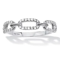 Lab Created .21 TCW Round Cubic Zirconia Silvertone Link Ring