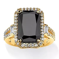 10.34 TCW Emerald Cut Black Cubic Zirconia Yellow Gold-Plated Ring