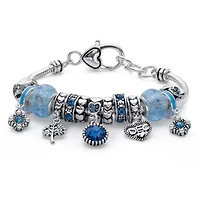 Birthstone Silvertone Bali-Style Beaded Charm Bracelet 8"