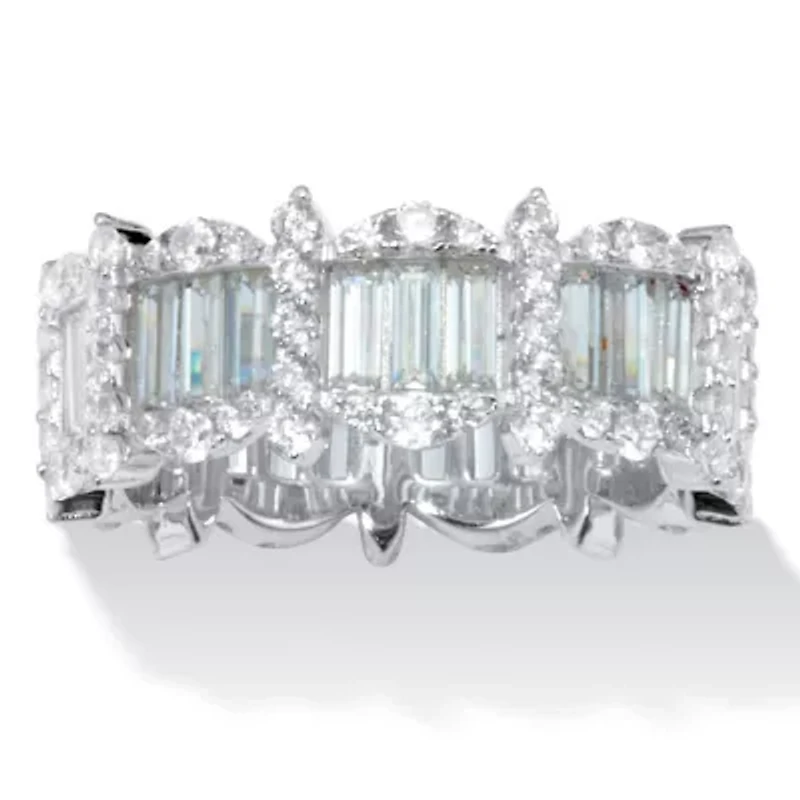 3.53 TCW Baguette Cubic Zirconia Silvertone Eternity Ring