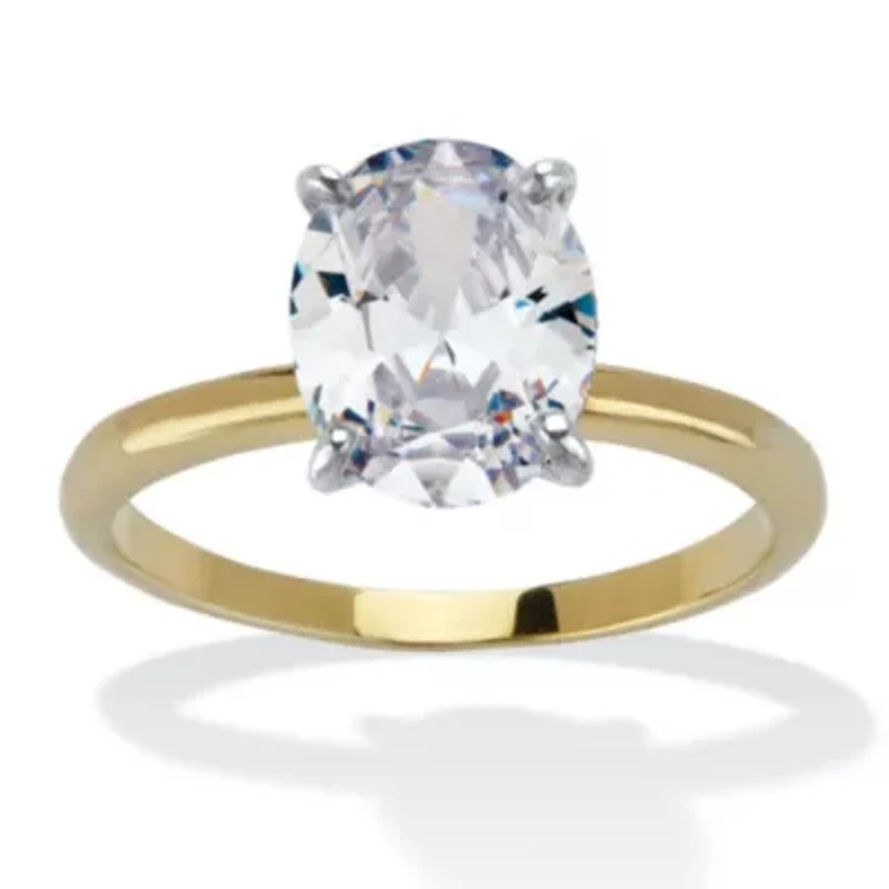 2.54 TCW Cubic Zirconia 18k Gold-Plated Oval Solitaire Engagement Ring