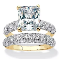 6.50 Cttw. Emerald-Cut Gold-Plated Cubic Zirconia 2-Piece Wedding Ring Set