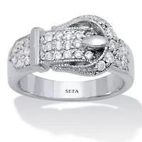 1.02 TCW Silvertone Belt Cubic Zirconia Ring