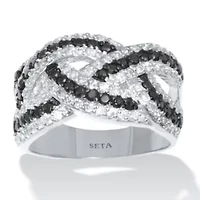 1.79 TCW Cubic Zirconia Black and White Braided Silvertone Ring