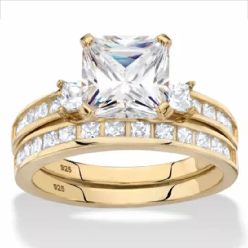 3.62 Cttw 2-Piece 14k Gold Plated .925 Silver Cubic Zirconia Wedding Ring Set