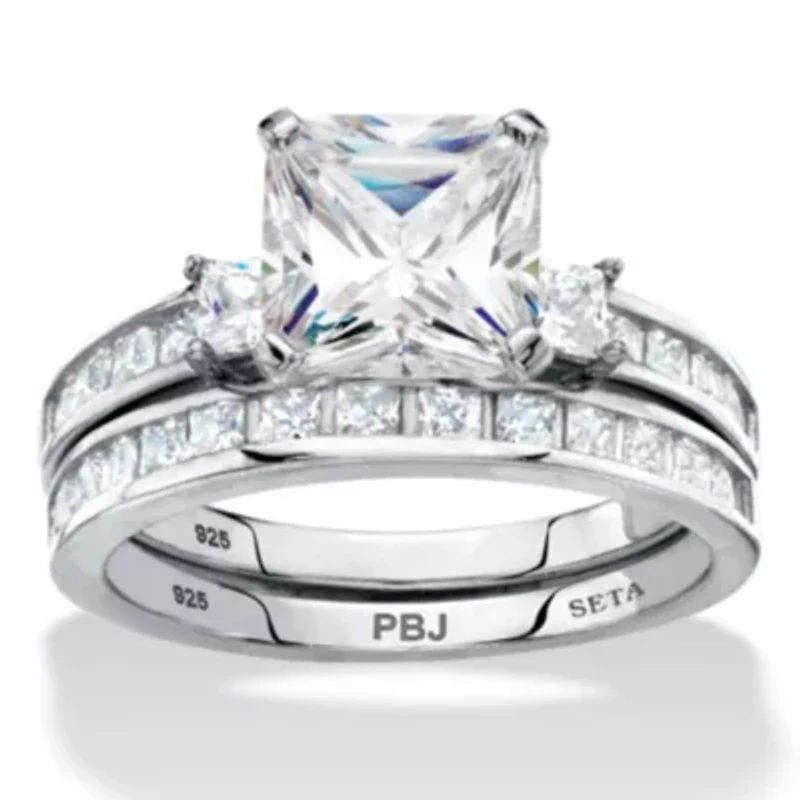 3.62 Cttw 2-Piece Platinum Plated .925 Silver Cubic Zirconia Wedding Ring Set