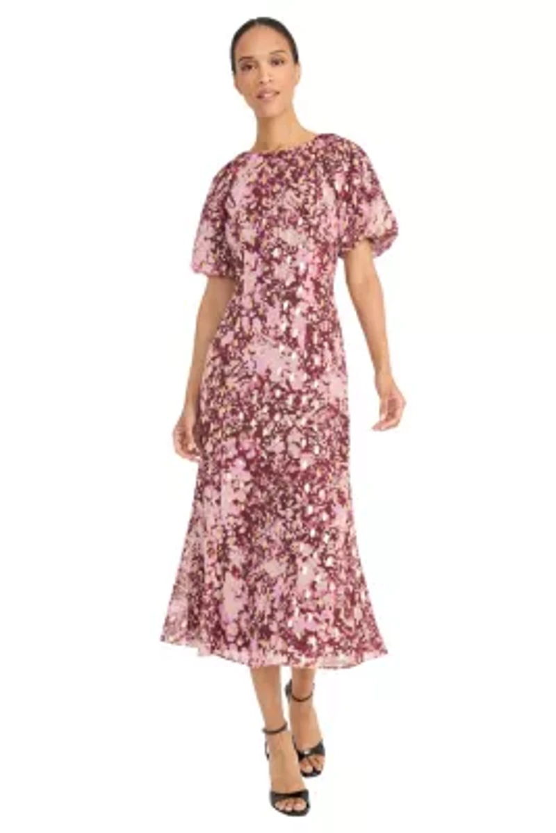 Metallic Printed Midi Dress