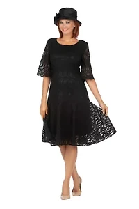 Embroidery Luxurious Lace Pleated Flare Dress
