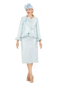2-piece Silky Twill Skirt Suit with Ruffles & Sequined Lace