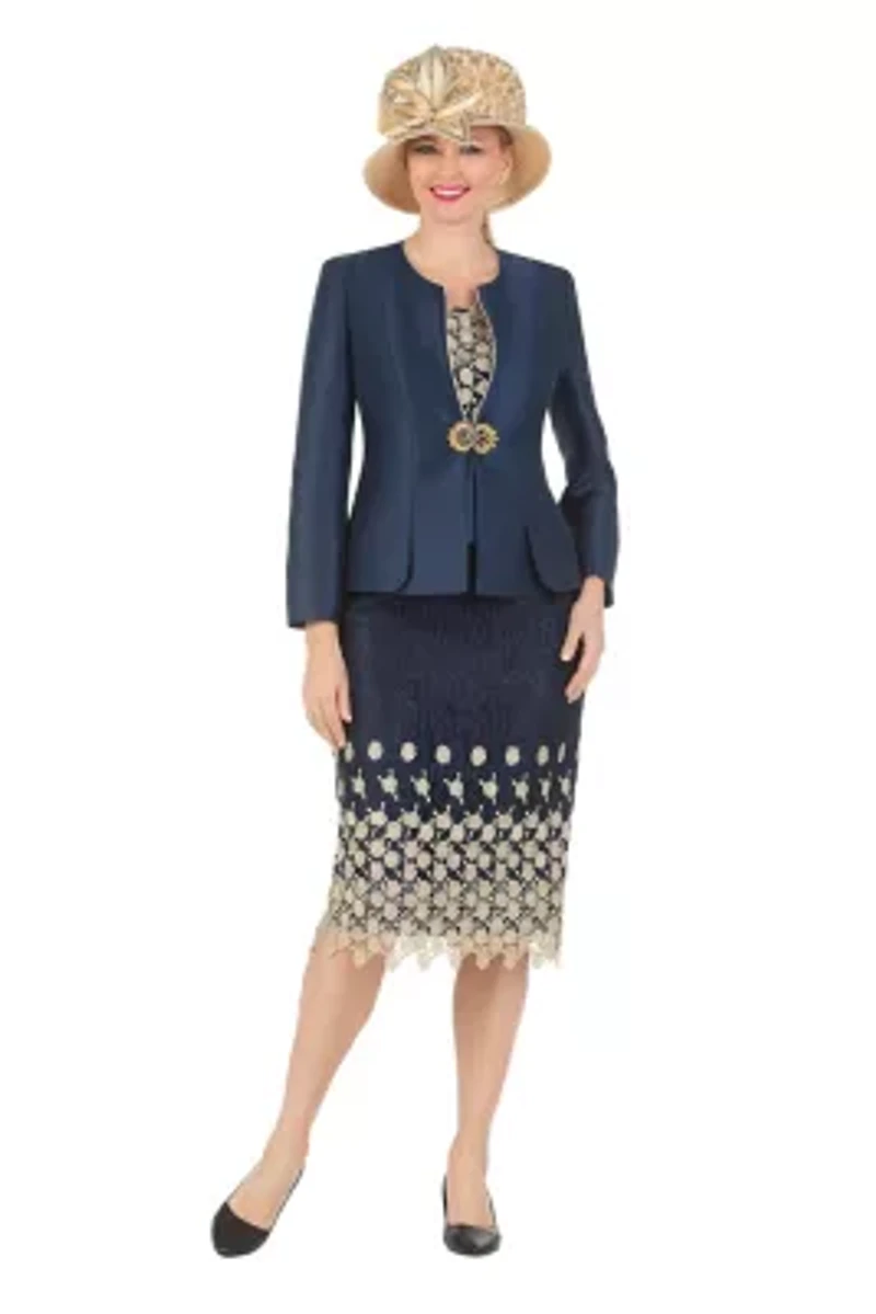 3-piece Silk Twill/Lace Combo Two-tone Skirt Suit
