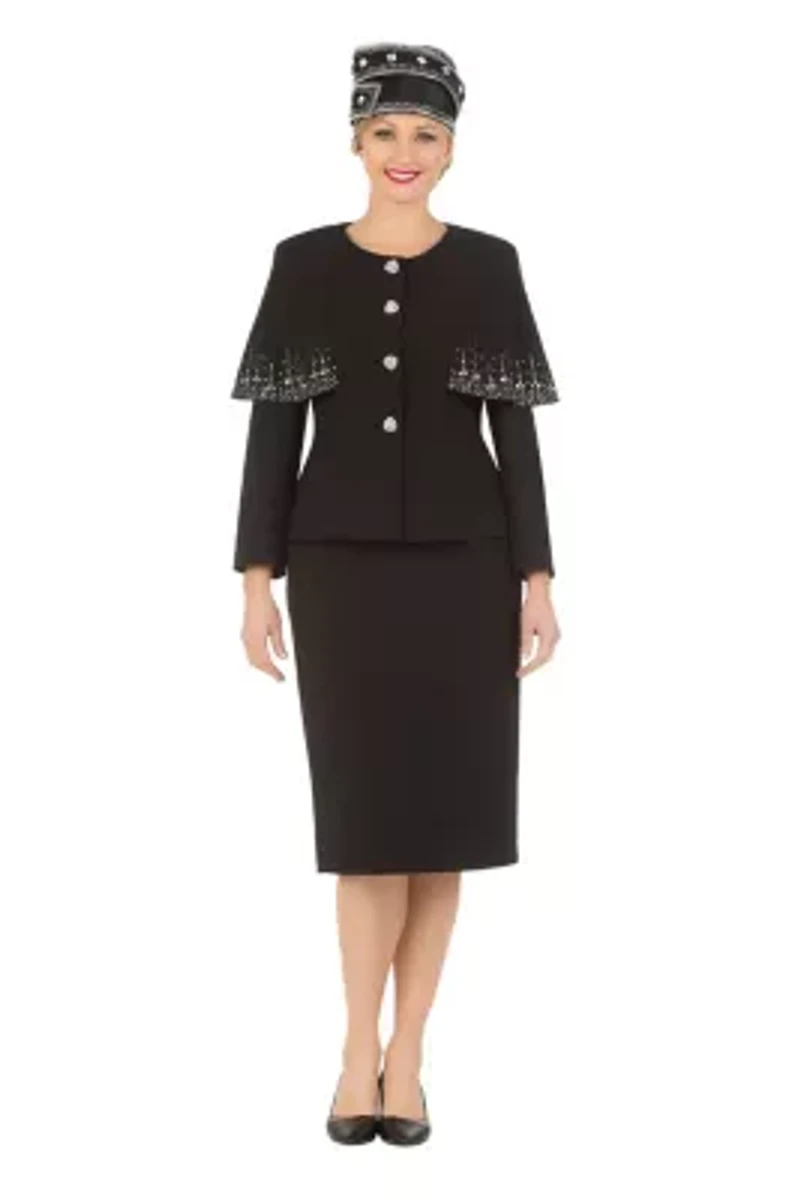2-piece Faux Cape Skirt Suit with Rhinestones Décor