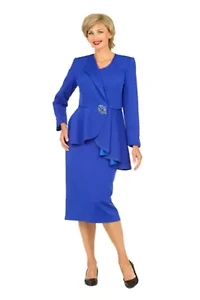2-piece Light Scuba Uneven Peplum Jacket & Skirt Suit with Rhinestone Décor