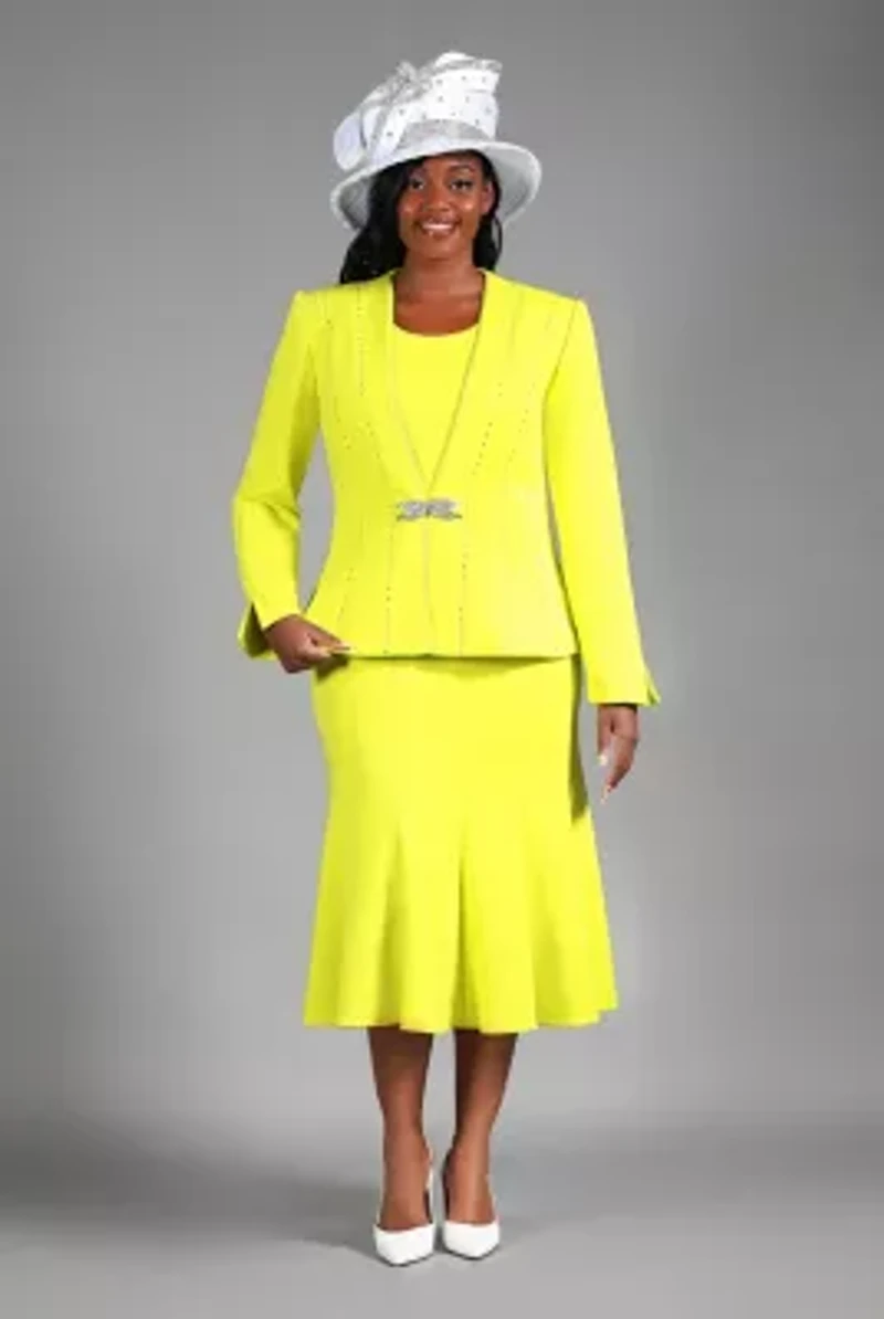 3-piece Light Scuba Flare Skirt Suit with Stones