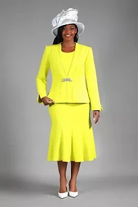 3-piece Light Scuba Flare Skirt Suit with Stones