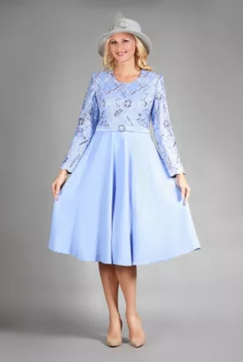 Round Neck Long Sleeve A-line Dress with Waistband