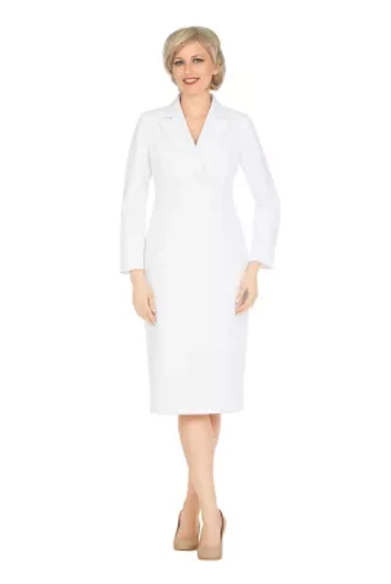 Notch Collar Long Sleeve Waisted Sheath Dress