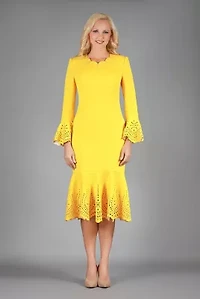 Light Scuba Dress with Scallop Neckline, Cutouts & Stones