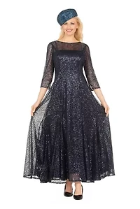 Evening Dress with See-through Sleeves