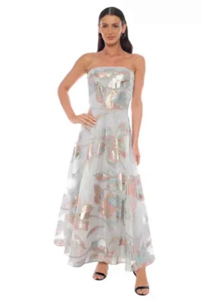 Strapless Organza Burn Out Gown