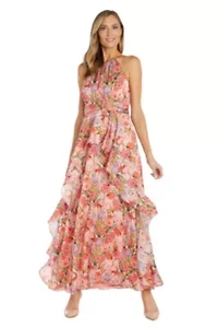 Missy 1Pc Printed Chiffon Ruffle Halter Dress