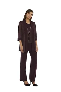 Women's 3-Piece Metallic Ribbed Pant Set