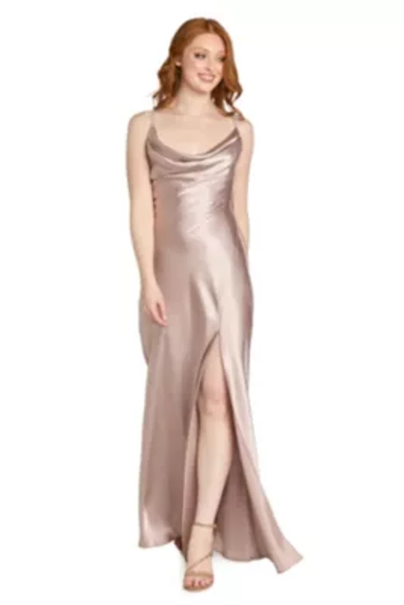 Long Satin Drape Back Dress