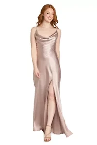 Long Satin Drape Back Dress