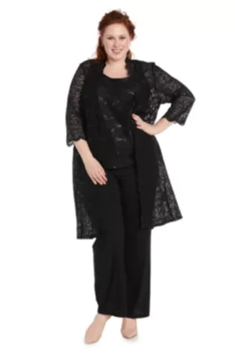 Plus 3-Piece Scallop Lace Duster Pant Set