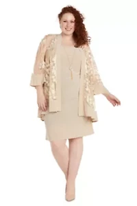 2Pc 3D Flower Emb Tulle And Ity Jacket Dress