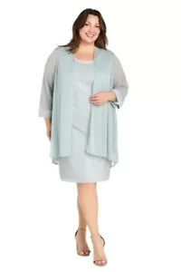 Womens 2Pc Pleated Bodre with Glitter Jacket Dress