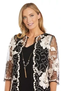 3Pc Pantsuit With Ribbon Soutache Fingertip Cardigan Jacket, Ity Tank Pull On Pants Necklace