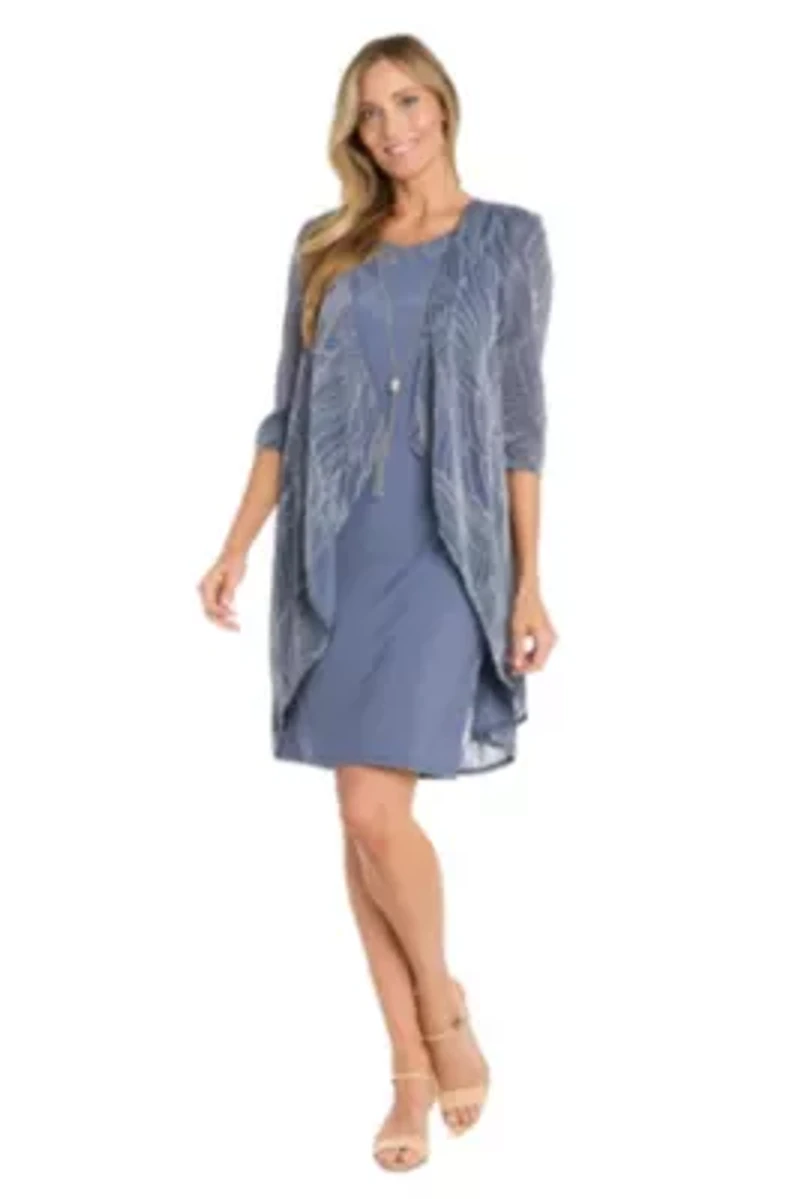 2Pc Printed Jacket Dress with Detachable Necklace