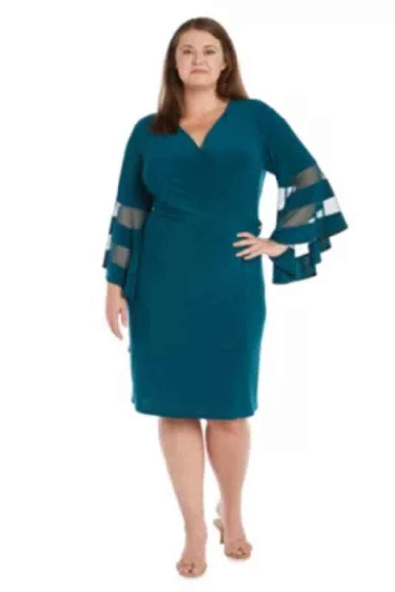 Plus Sheer Trim Angel Sleeve Wrap Dress