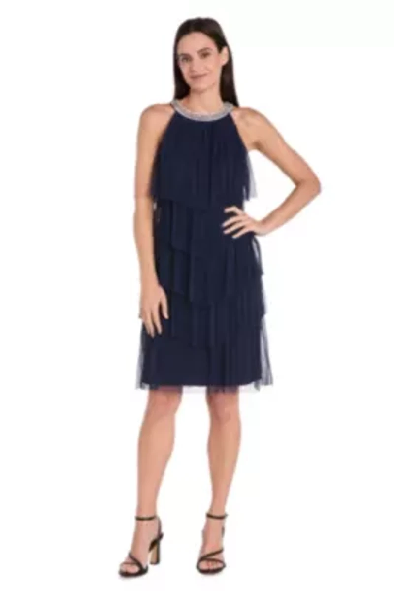 Pleated Mesh Tiered Short Dress