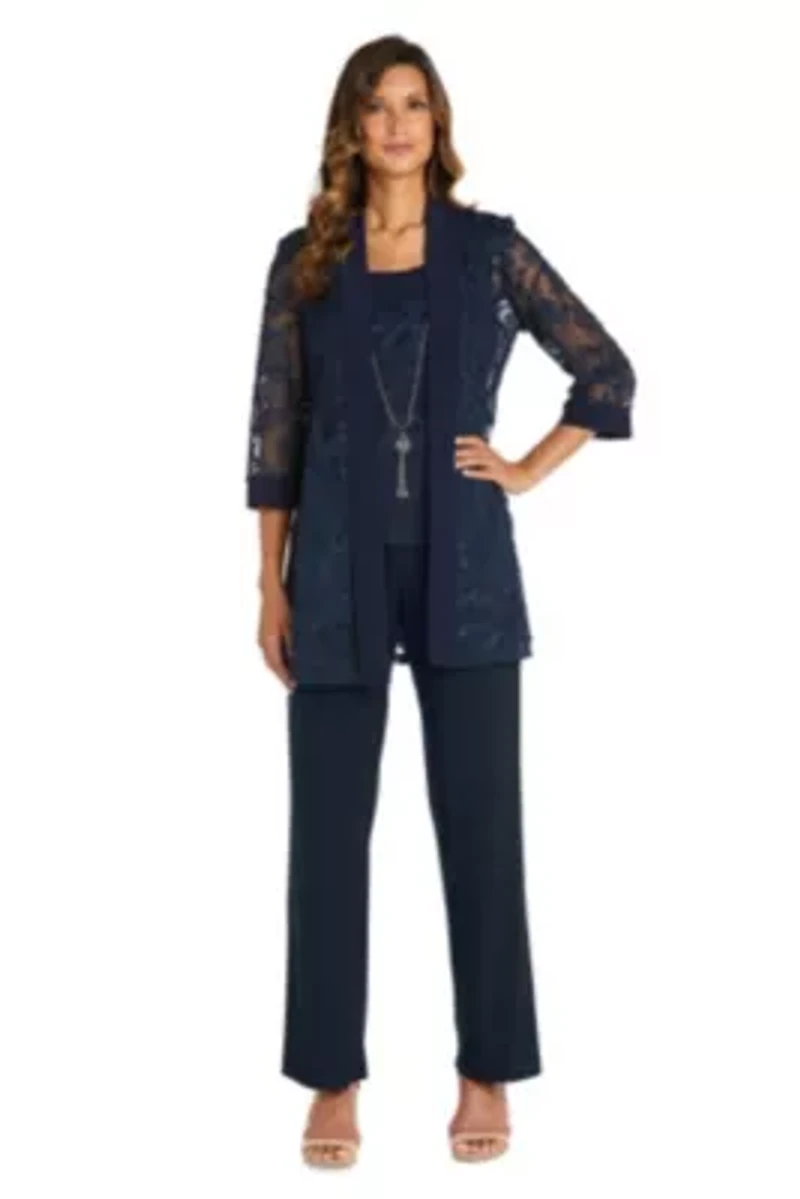2Pc Mock Emb Souttache Pant Set With Necklace