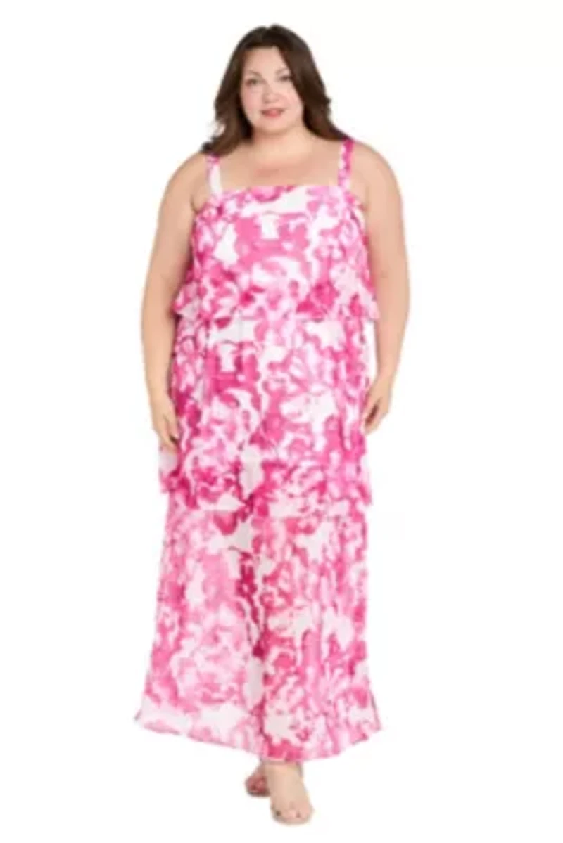 Womens 1Pc Printed Chiffon Tiered Maxi