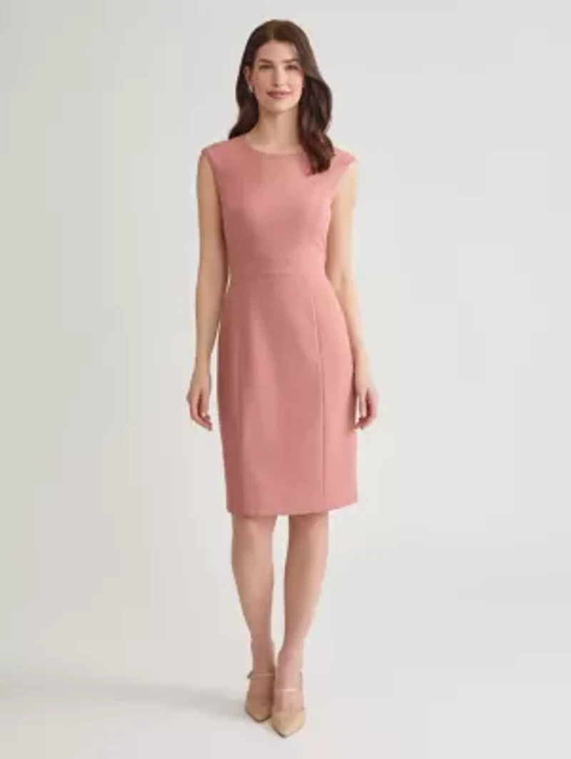 Stretch Crepe Banded Waist Sheath Dress