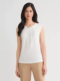 Petite Pleat Neck Knit Top with Hardware