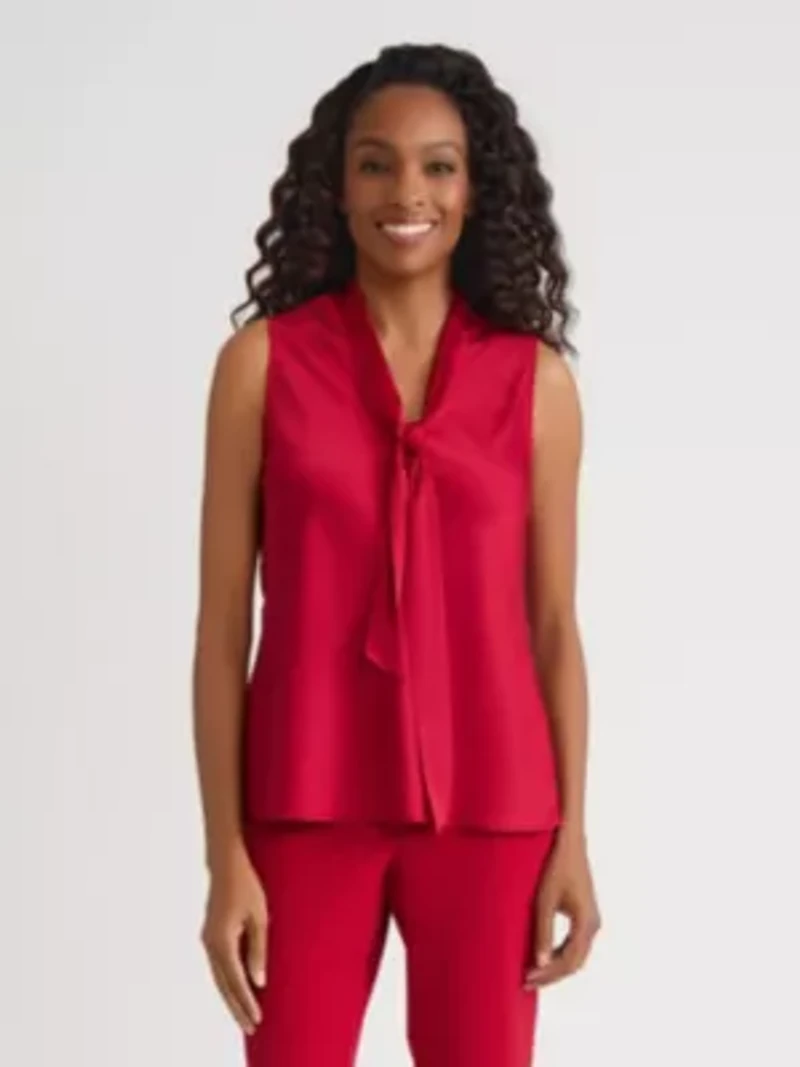 Women's Satin Sleeveless Tie Neck Blouse