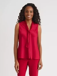 Women's Satin Sleeveless Tie Neck Blouse