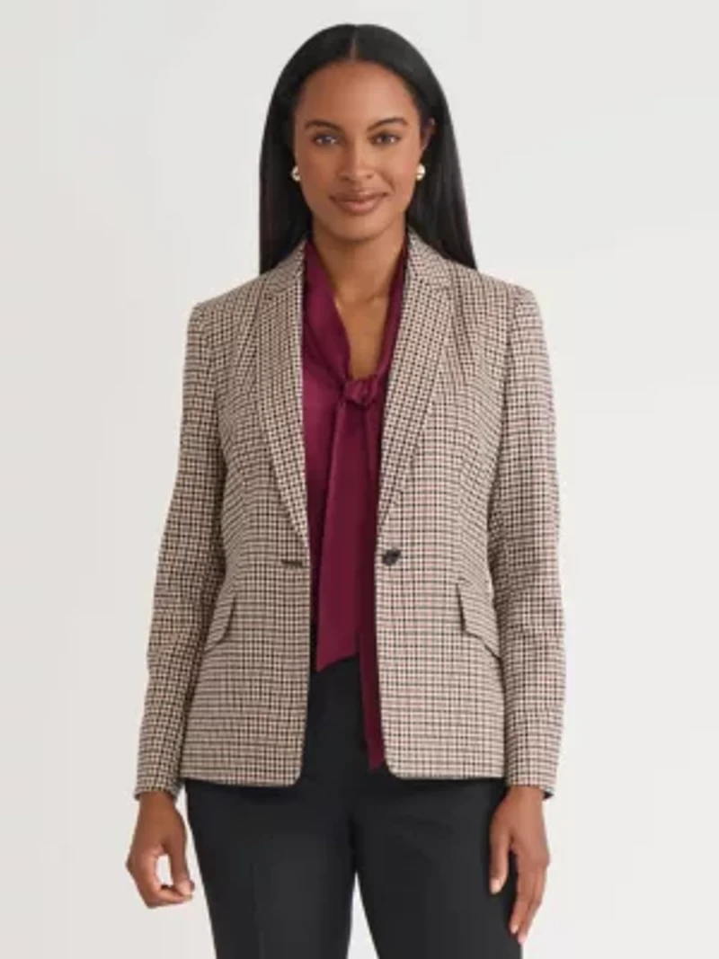 Petite Houndstooth One Button Jacket