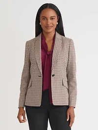 Petite Houndstooth One Button Jacket