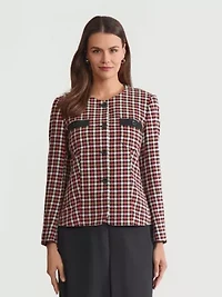 Women's Plaid Four Button Patch Pocket Jacket