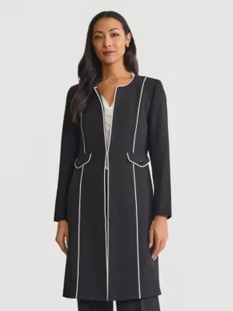 Women's Stretch Crepe Topper with Piping