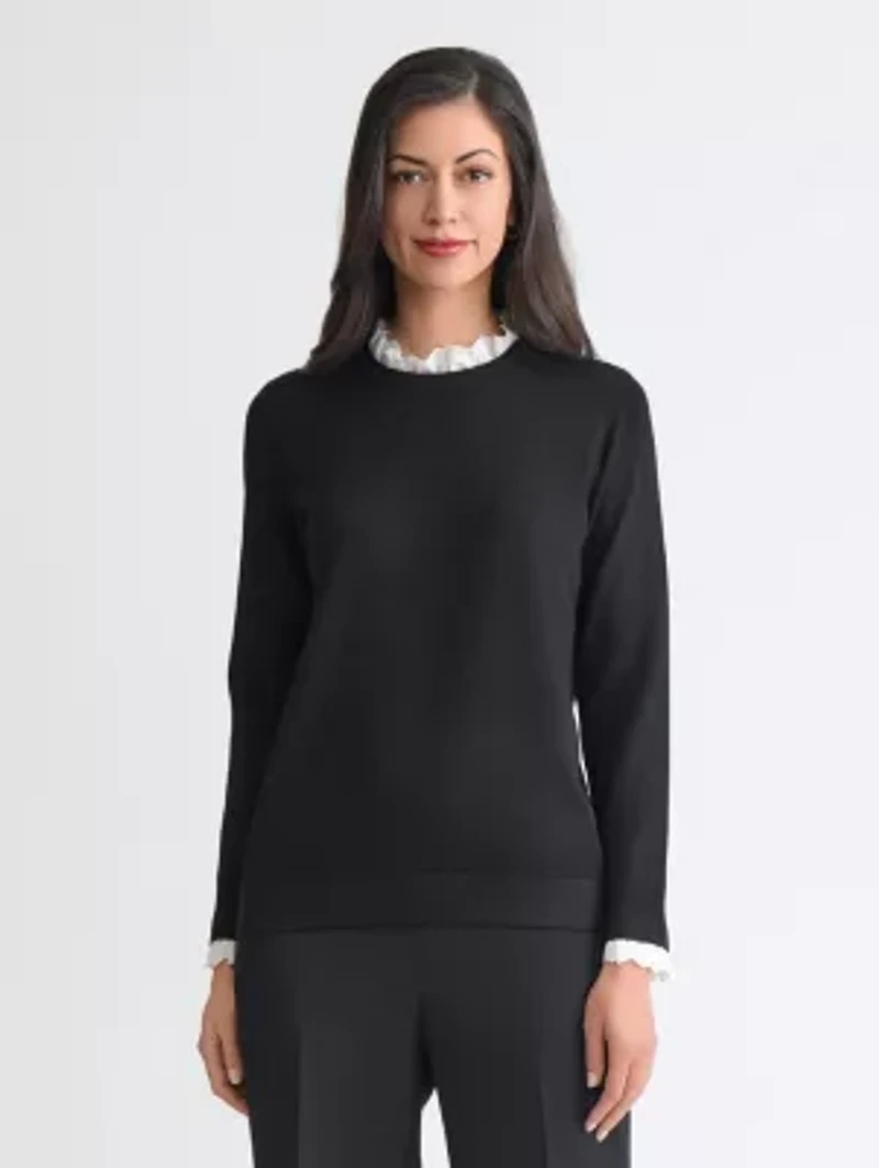 Petite Long Sleeve Lace Collar Twofer