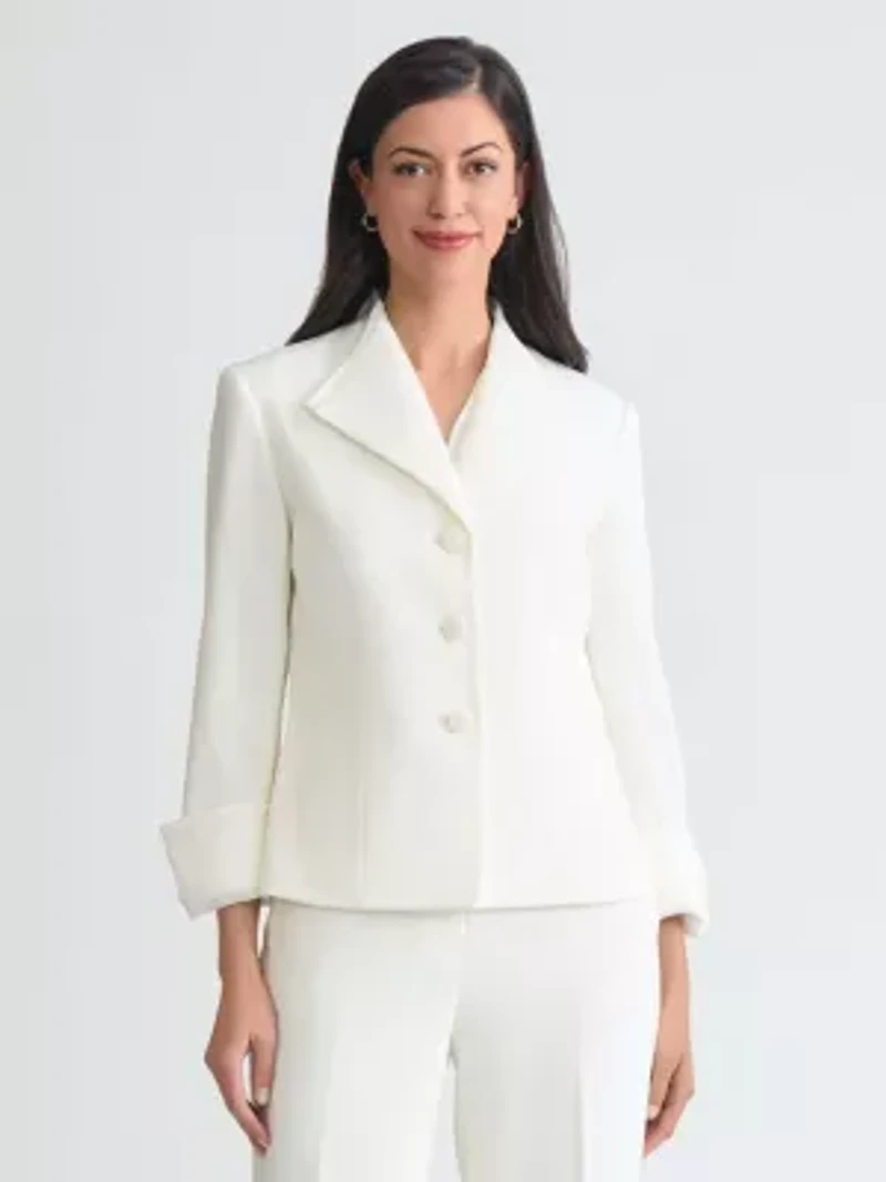 Women's Stretch Crepe Three Button Jacket with Organza Trim